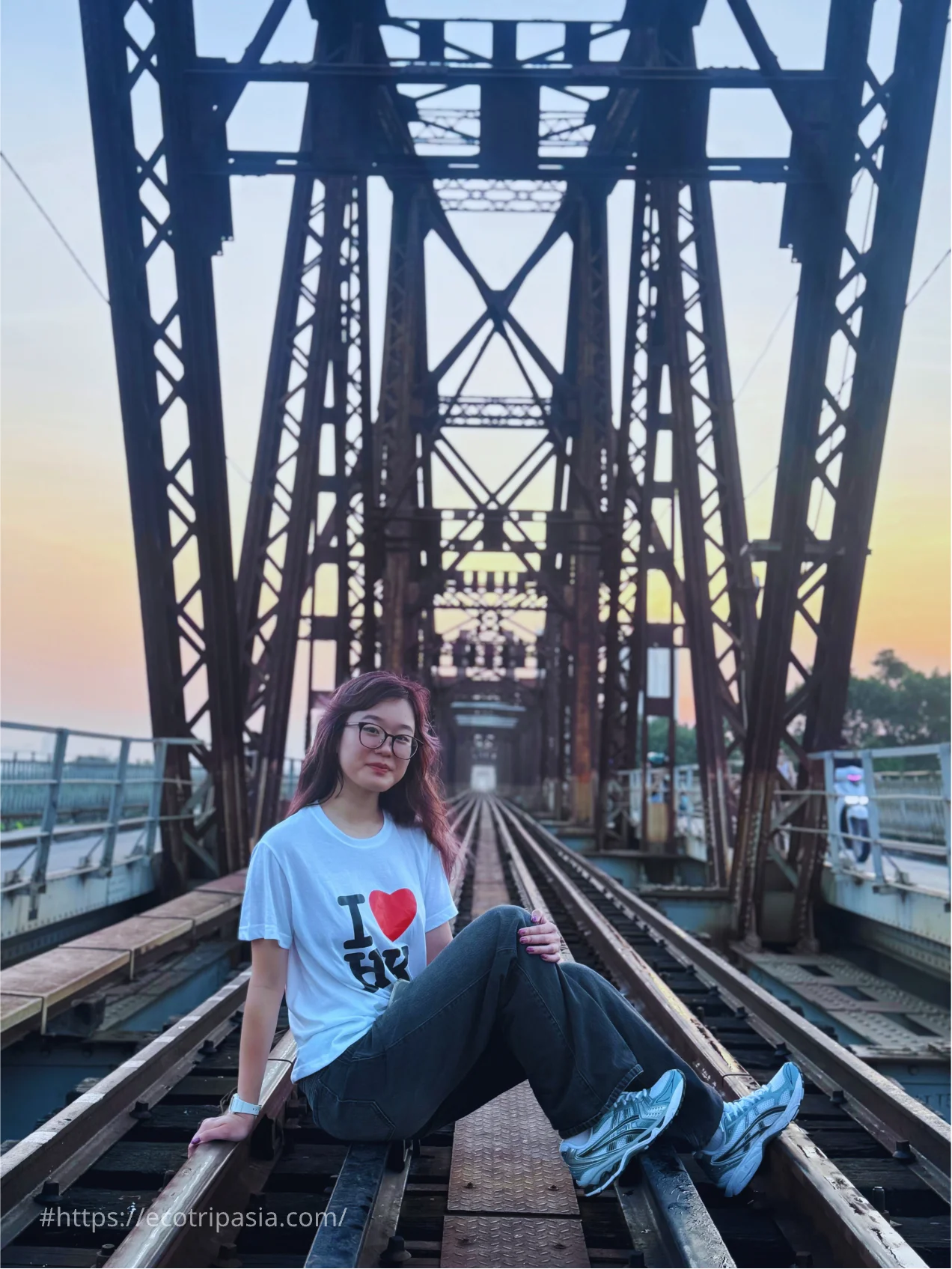 Long Bien Bridge, Guests Taking Photos At The Viewpoint — hanoi city tour with female riders by Eco Trip Asia